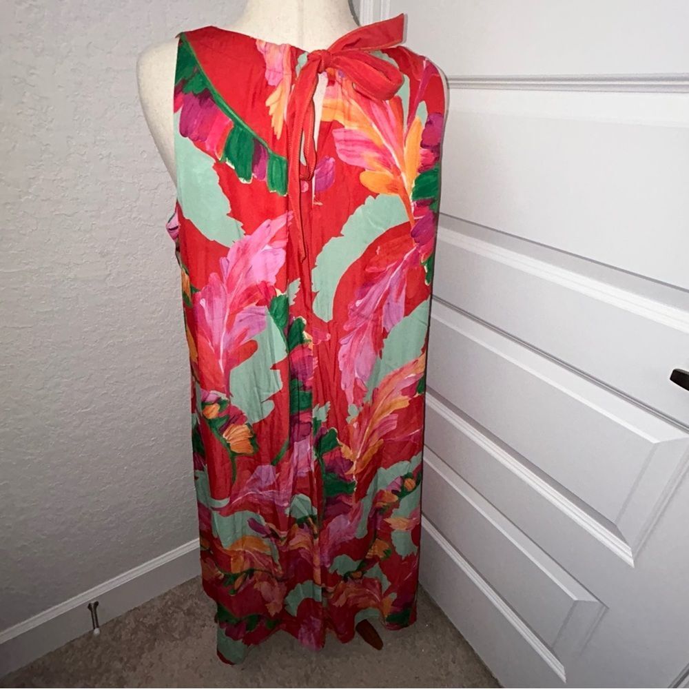 Chico’s Botanic Berry Foliage Print Trapeze Swing Sleeveless Midi Dress Chicos - Picture 3 of 13